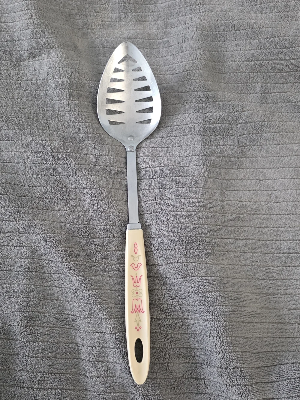 Vintage Androck Slotted Serving Spoon MCM Pink Tulip Straining Scoop USA